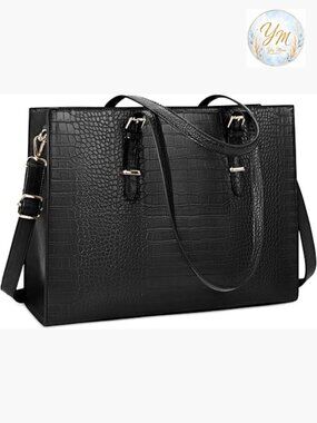 15.6" Laptop Tote Crocodile Leather Work Briefcase Water-Resistant Business